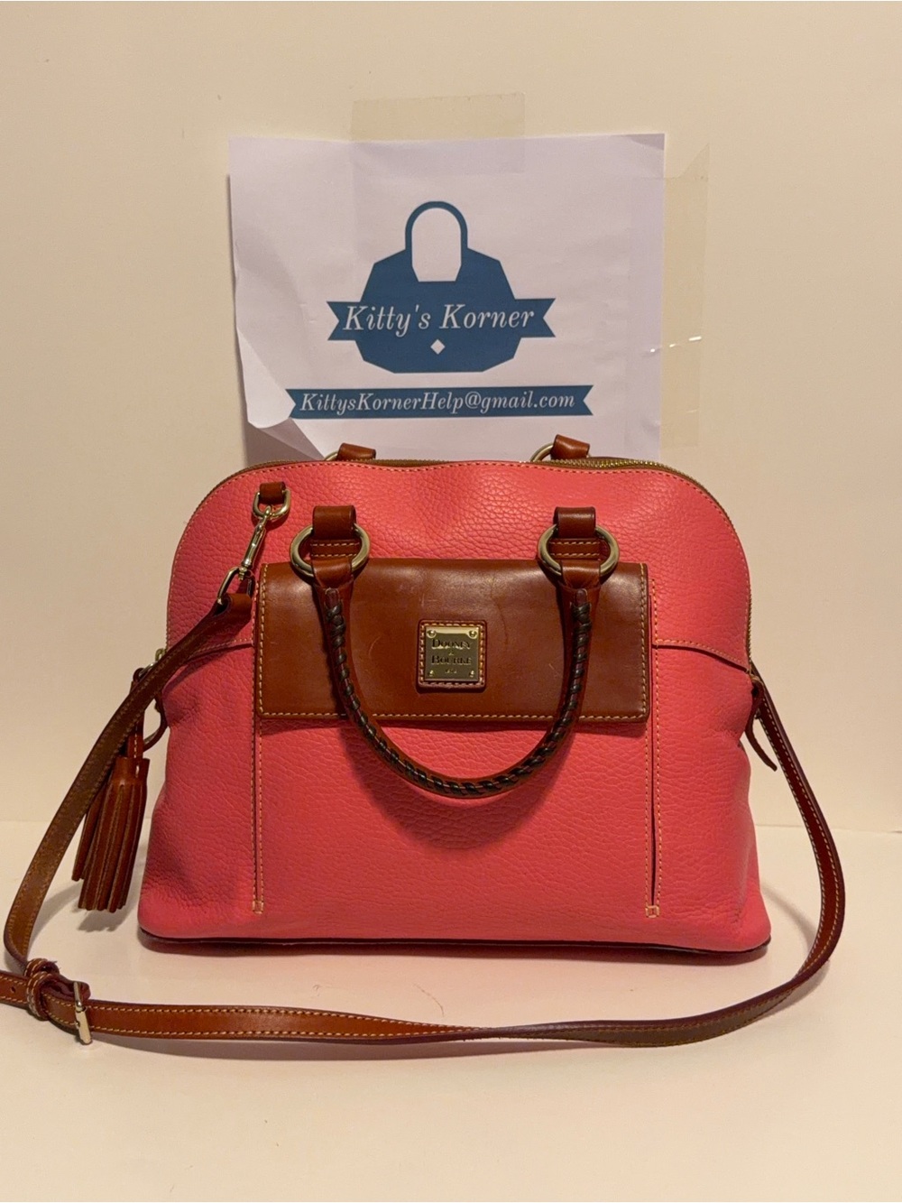 Dooney & Bourke Pink Pebble Leather Satchel with Brown Trim